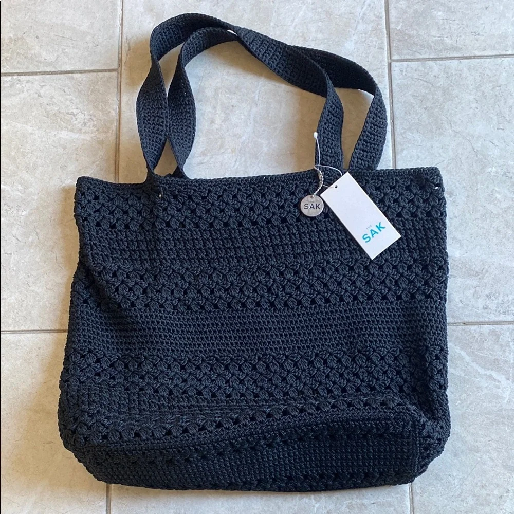The Sak NWT Laguna Beach Black Open Knit Tote Bag - Picture 1 of 9
